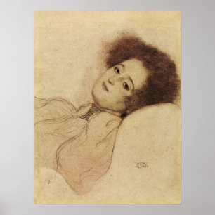 Klimt - Porträtt av en ung kvinna som ligger ner Poster