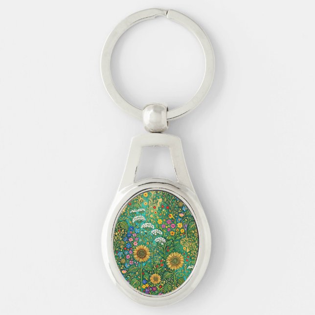 Klimt Solfältsäng Ovalt Silverfärgad Nyckelring (Framsidan)