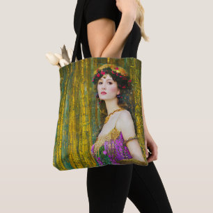 Klimt Stil Collage Porträtt av Woman Tygkasse