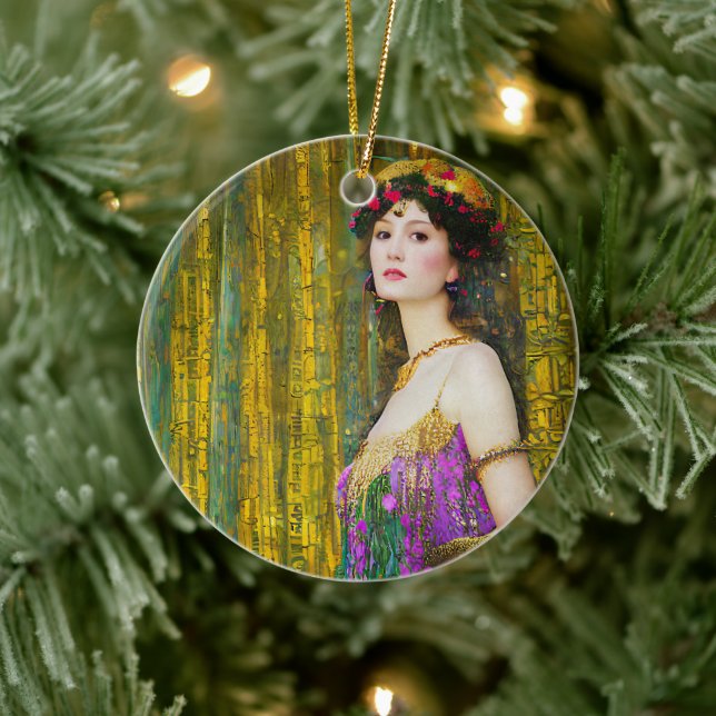 Klimt Stil Collage Porträtt i en kvinna Julgransprydnad Keramik (Träd)
