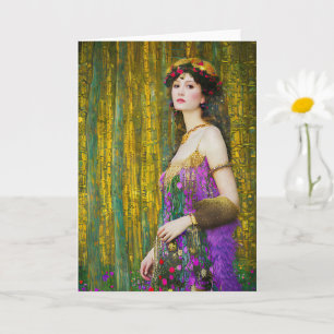 Klimt Stil Collage Porträtt i en kvinna Kort