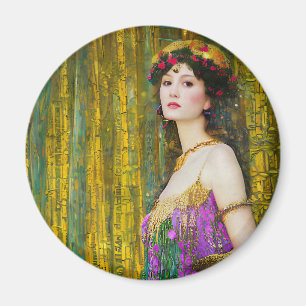 Klimt Stil Collage Porträtt i en kvinna Magnet