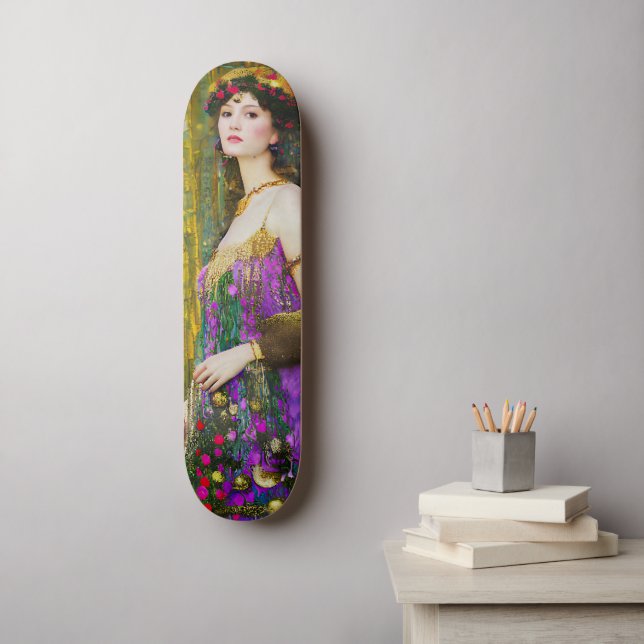Klimt Stil Collage Porträtt i en kvinna Mini Skateboard Bräda 18,5 Cm (Väggkonst)