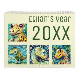 Klimt stil söt, färglös dino nytt år kalender
