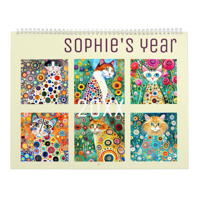 Klimt stil söta, färglösa katter nytt år kalender (Omslag)