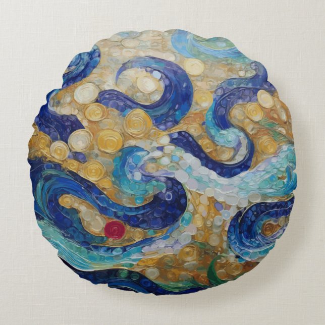 Klimt Vatten Serpents Rund Kudde (Framsidan)