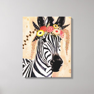 Klimt Zebra Krona blommor Canvastryck