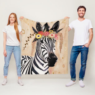 Klimt Zebra Krona blommor Fleecefilt