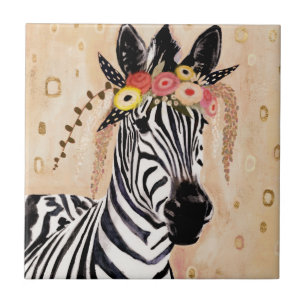 Klimt Zebra  Krona blommor Kakelplatta