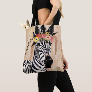 Klimt Zebra Krona blommor Tygkasse