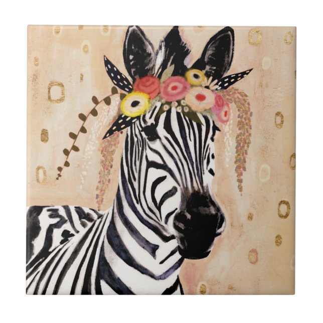 Klimt Zebra | Krona i blommor Kakelplatta (Framsidan)
