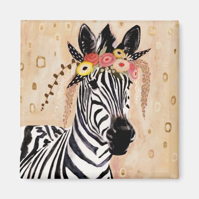 Klimt Zebra | Krona i blommor Magnet (Framsidan)