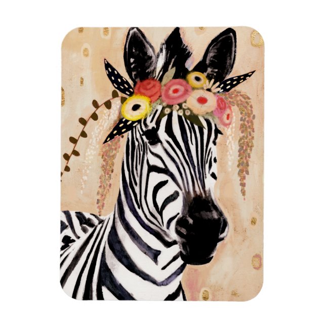 Klimt Zebra | Krona i blommor Magnet (Vertikal)
