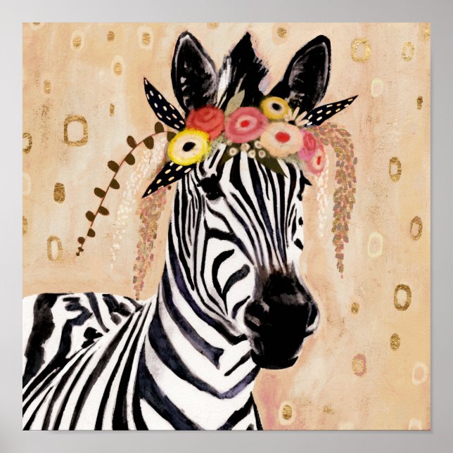 Klimt Zebra | Krona i blommor Poster (Framsidan)