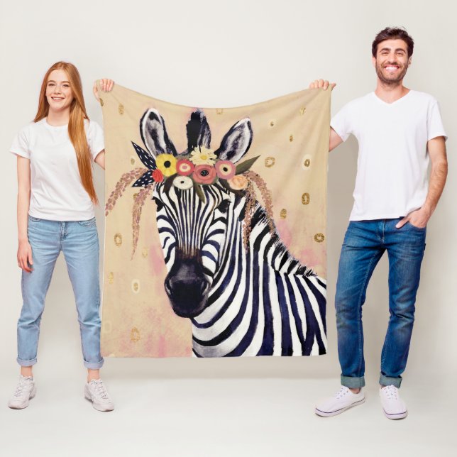 Klimt Zebra | Tillagt i blommor Fleecefilt (På plats)