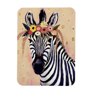 Klimt Zebra Tillagt i blommor Magnet