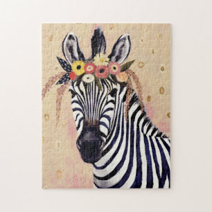 Klimt Zebra Tillagt i blommor Pussel