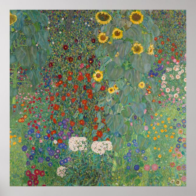 Klimts bondgård med solrosor poster (Framsidan)