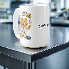 Klinisk labbtekniker katt kör så många test kaffemugg
