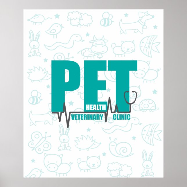 Kliniskt modernt blått veterinärreklam poster (Framsidan)