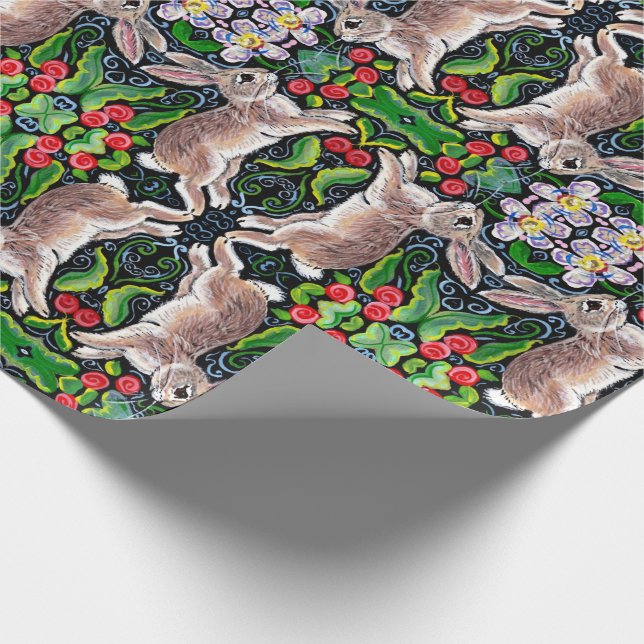 Klint julbunny Rabbit Ro Holly Gift Wrap Presentpapper (Hörn)