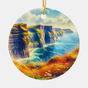 Klipp av Moher Ireland Watercolor Julgransprydnad Keramik