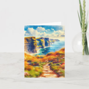 Klipp av Moher Ireland Watercolor Kort