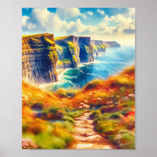 Klipp av Moher Ireland Watercolor Poster (Framsidan)
