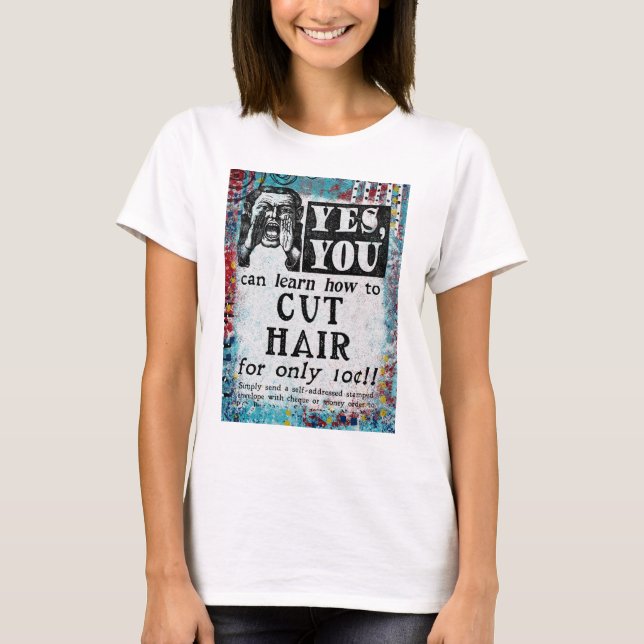 Klipp hårstrån - Lustigt Vintage annons T Shirt (Framsida)