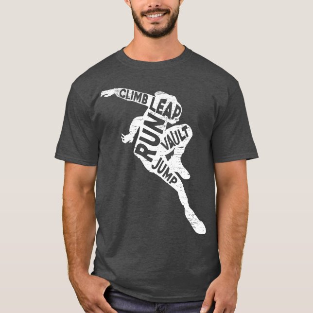 Klipp Leap Springa Vault Jump Parkourist Parkour T Shirt (Framsida)