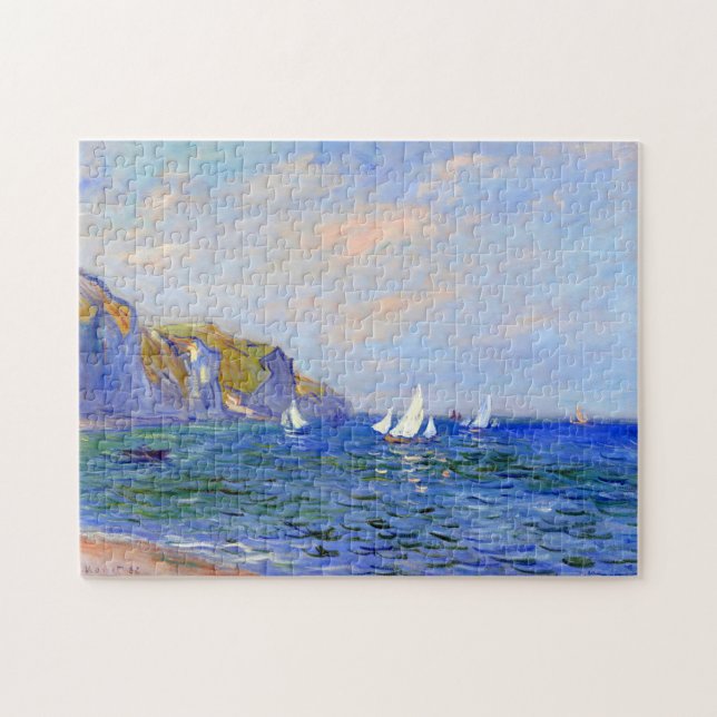 Klipp och segelbåtar i Pourville Monet Fine Art Pussel (Horisontell)