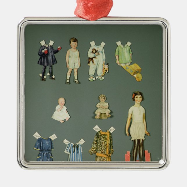 Klipp ut dockan och kläder, den sena 30-tal julgransprydnad metall (Framsidan)