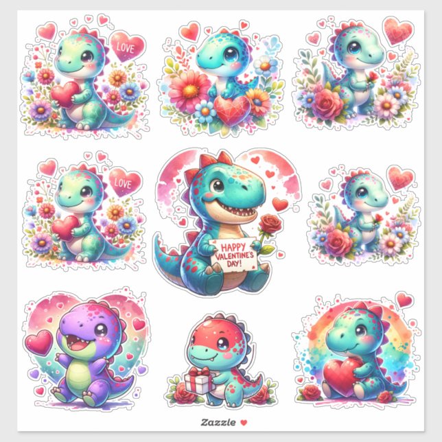 Klipp ut dosinosauurerna Valentine Anpassningsbar- Klistermärken (Ark)