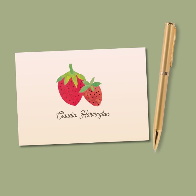 Klipp ut moderna röda jordgubbar Hand-Illustrated Tack Kort (These retro strawberry note cards feature my original collage art of two whimsical red strawberries.)