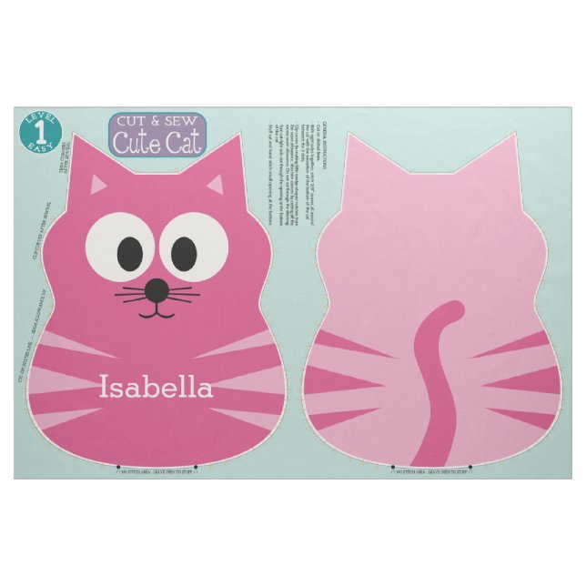 Klipp ut och visa Mjukisdjuret Cute Cat med eget n Tyg (Fat Quarter)