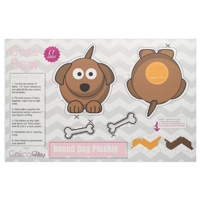 Klipp ut och visa: Rund Hund Pillow Tyg (Fat Quarter)