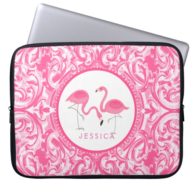 Klipp ut Rosa Flamingos med Rosa Swirls Laptop Fodral (Framsidan)