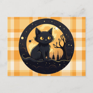 Klipp ut svart katt Orange och vit bäckenhalloween Helg Vykort