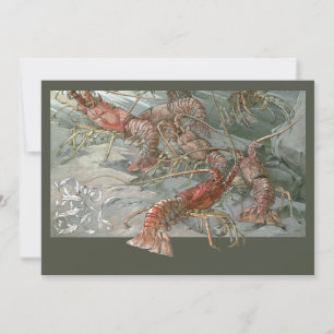 Klippa med humrar i havet, Vintage Art Nouveau Inbjudningar