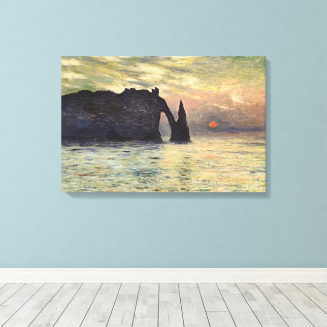 Klippan Etretat, Solnedgång av Claude Monet Canvastryck (Insitu (trägolv))