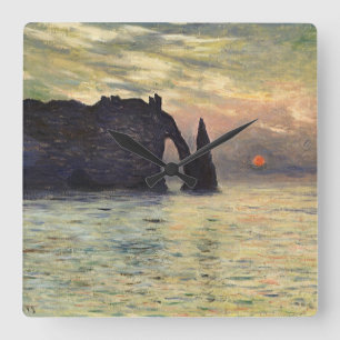Klippan Etretat, solnedgång av Claude Monet Fyrkantig Klocka