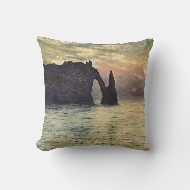 Klippan Etretat, solnedgång av Claude Monet Kudde (Framsida)