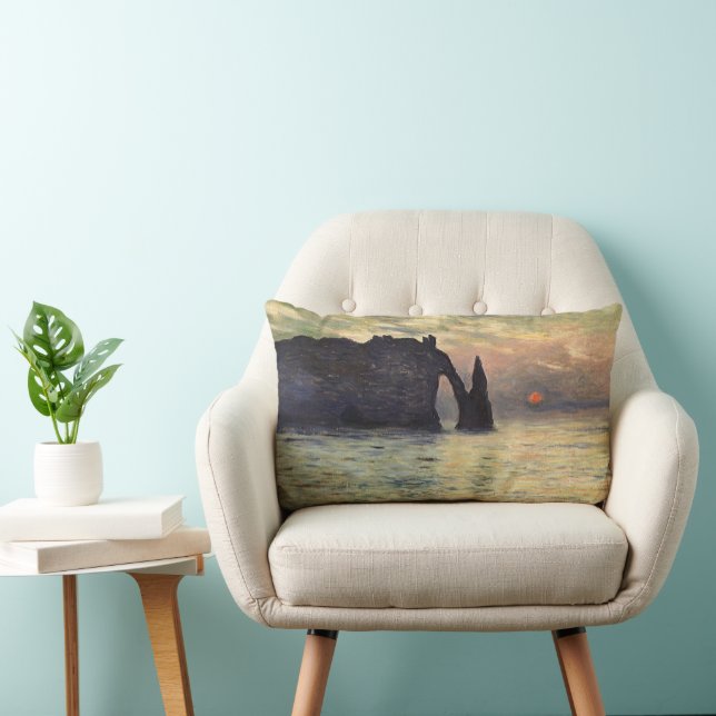Klippan Etretat, Solnedgång av Claude Monet Lumbarkudde (Stol)