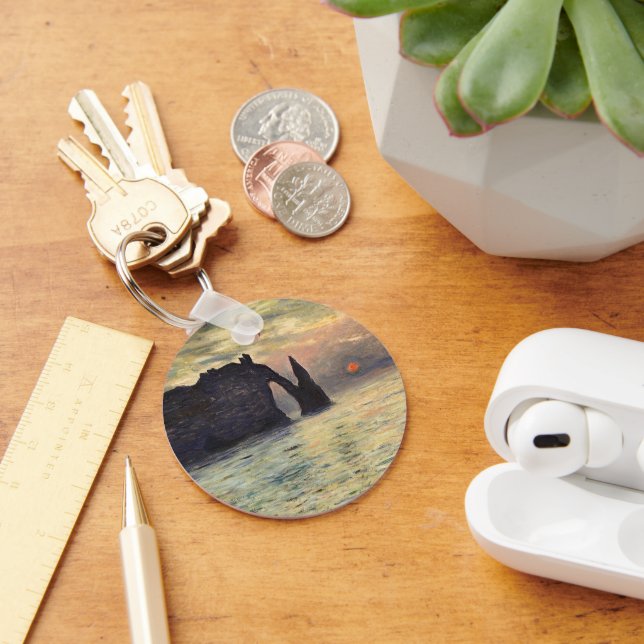 Klippan Etretat, solnedgång av Claude Monet Nyckelring (Skrivbord)