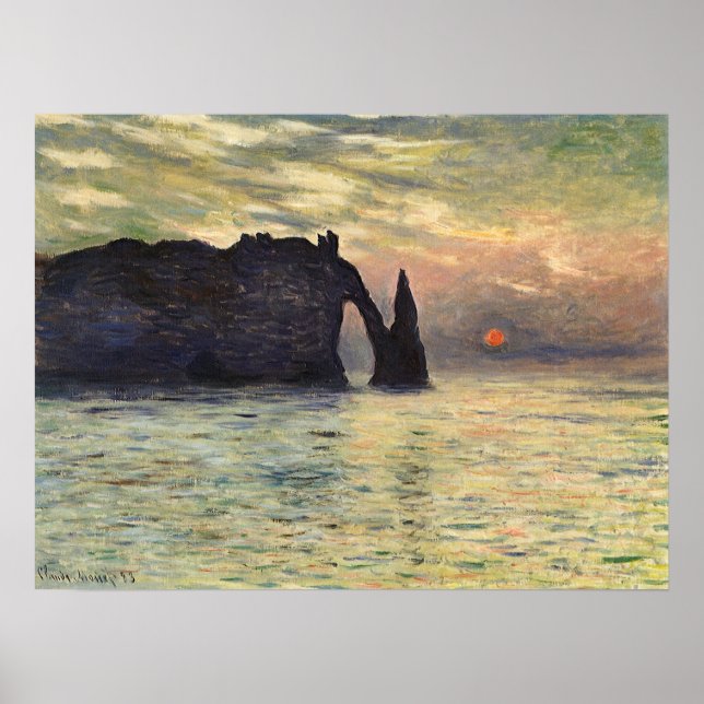 Klippan Etretat, Solnedgång av Claude Monet Poster (Framsidan)