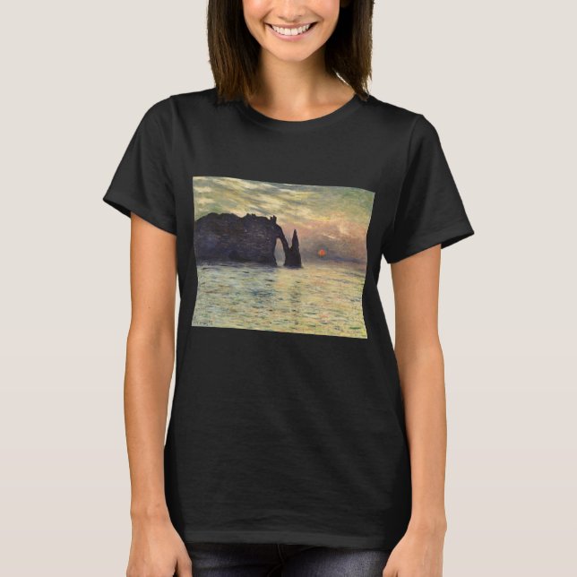 Klippan Etretat, Solnedgång av Claude Monet T Shirt (Framsida)