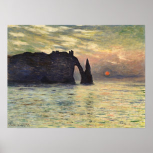 Klippan Etretat, solnedgång vid Claude Monet Poster