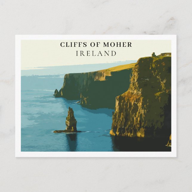 Klippan Moher, Irland Retro Stil Vykort (Framsida)