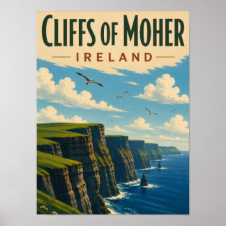 Klippan Moher Irland Vintage Resa Irländska Kusten Poster