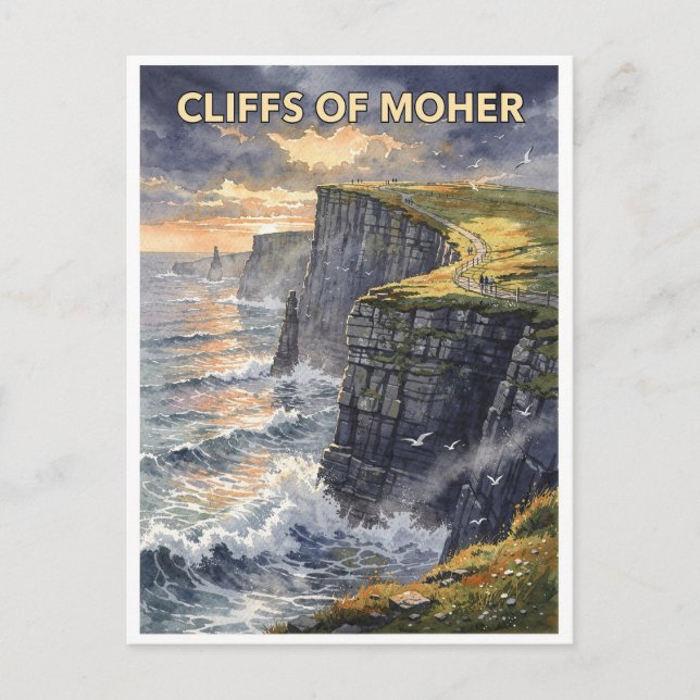 Klippan Moher Irland Vintage Vykort (Framsida)